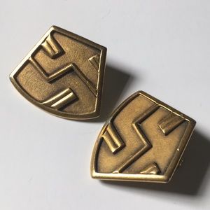 Vintage Monet clip earrings geometric fan design 1980s